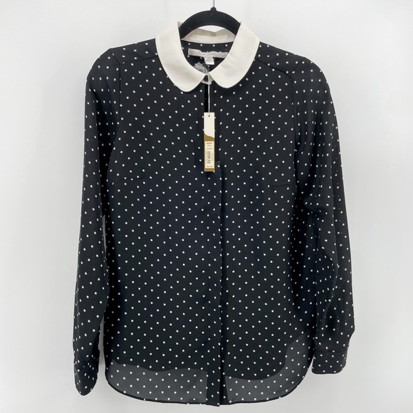 LC Lauren Conrad Womens Button Up Shirt Black Stars Collar Keyhole S - Picture 1 of 4